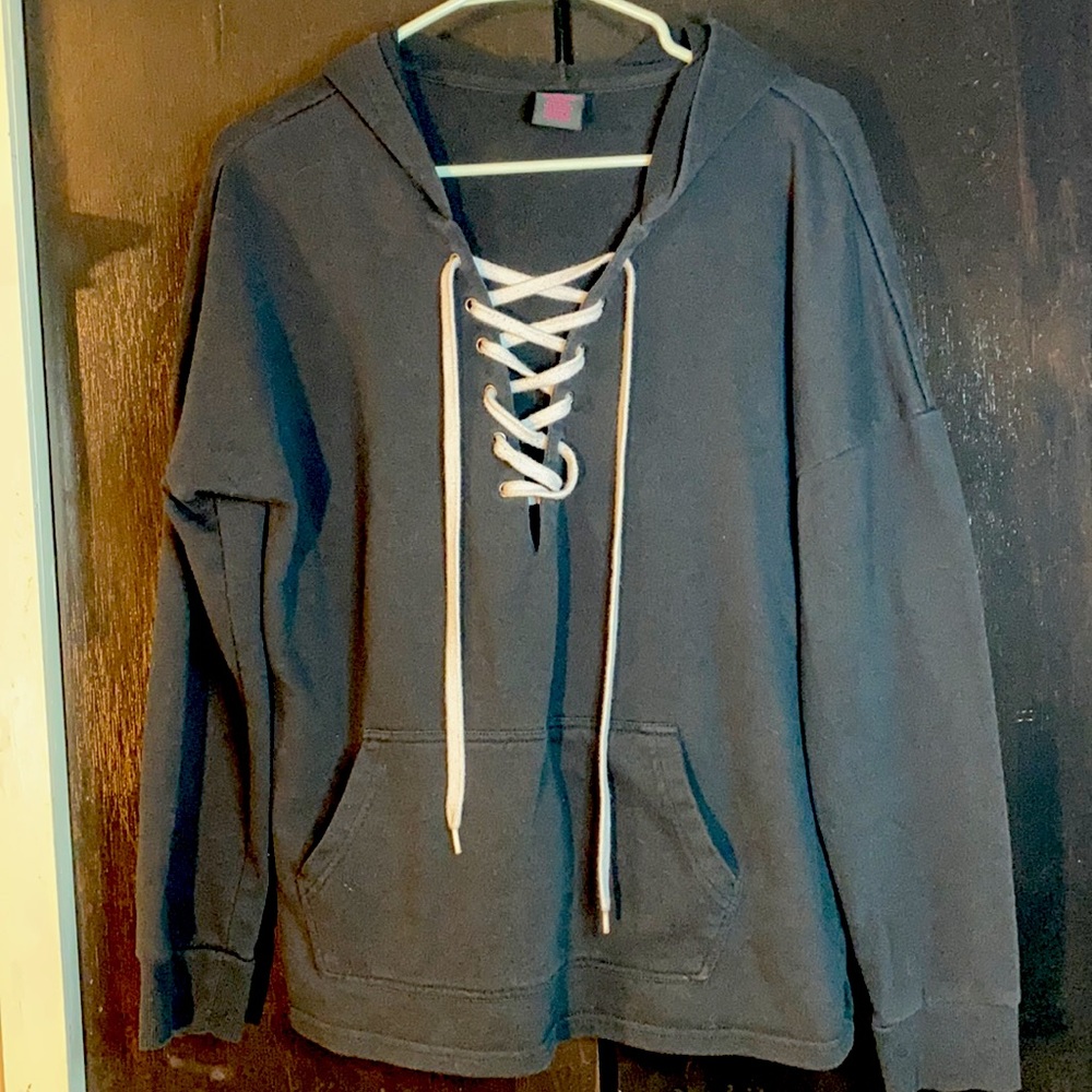 XL Black Lace Up Hooded Sweater